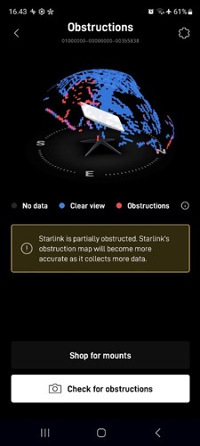 Obstructions seen by the Starlink in the lower position. The upper position was clear.