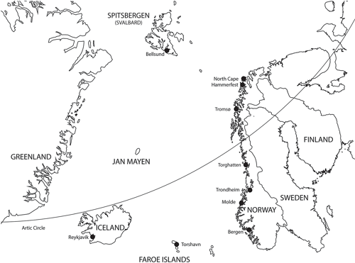 The main destinations of the Cuzco during the Arctic cruise.
